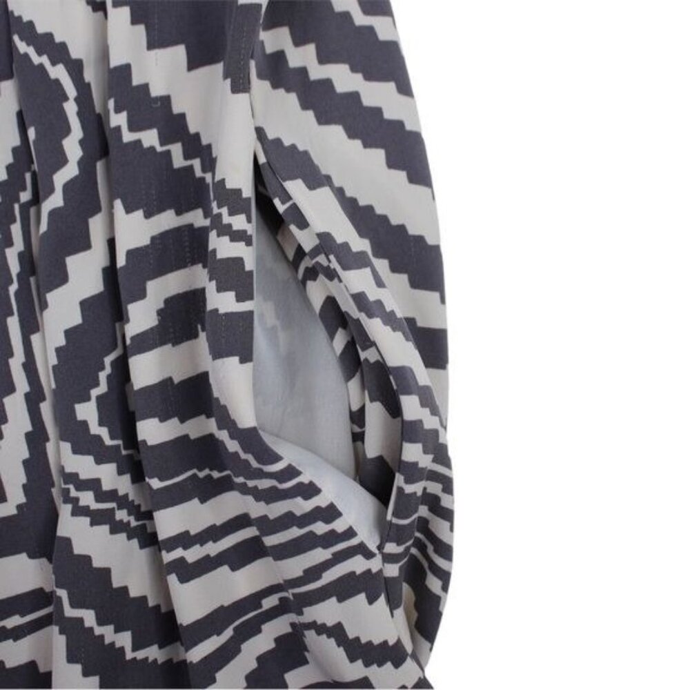 Trina Turk Women Zebra Dress Silk Size 2 Gray Cream Short Sleeve Shift Belted - Picture 10 of 12
